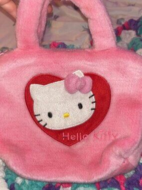 Hello Kitty Sanrio Pink Heart Faux Fur Plush Bag Purse